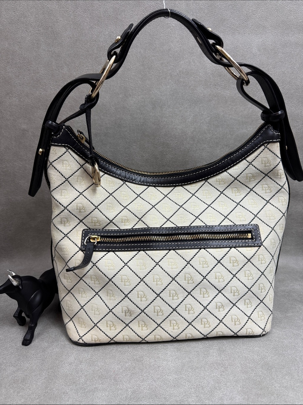 Dooney & Bourke Cream and Black Monogram Shoulder Bag